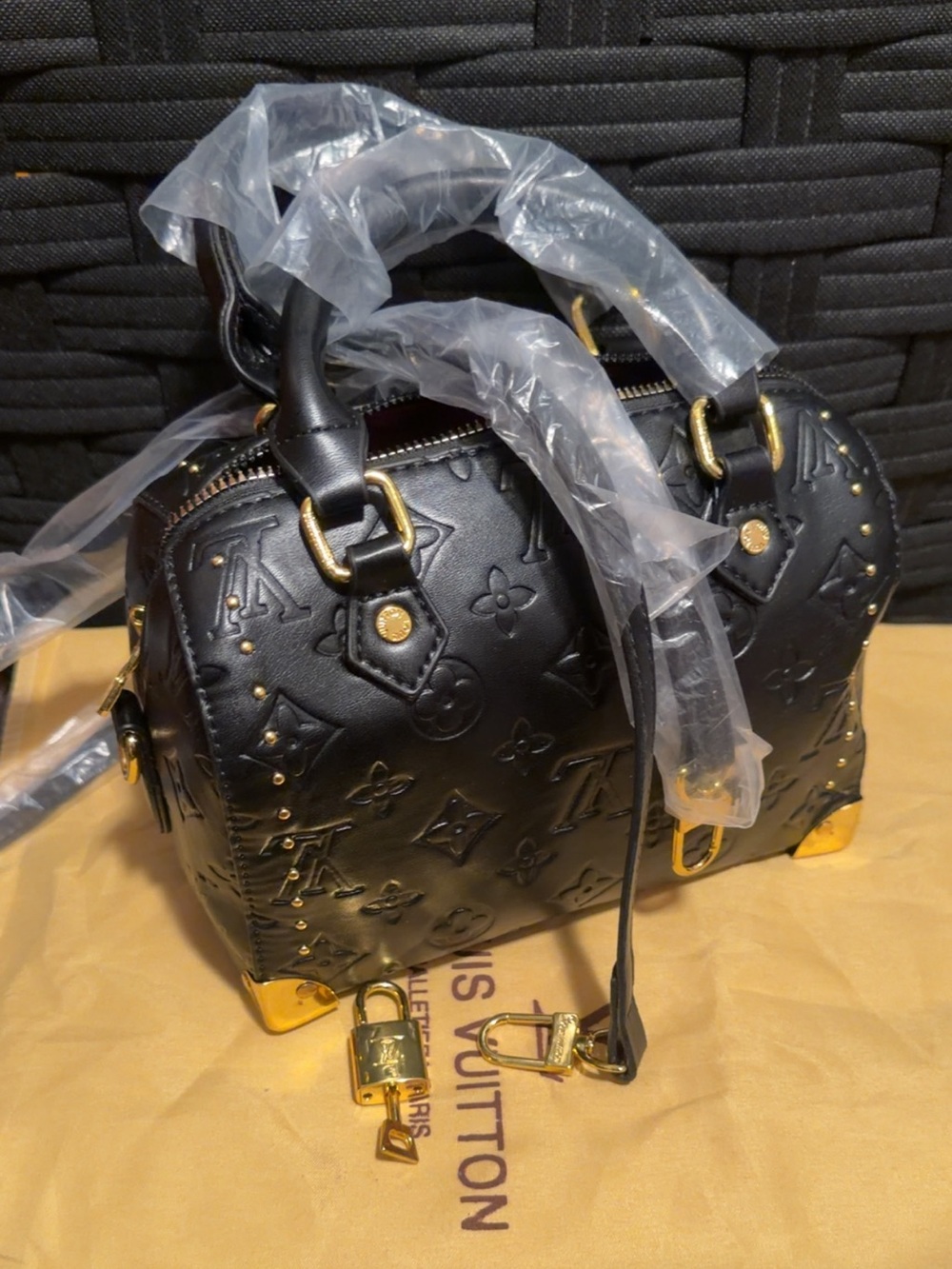 Black Embossed Leather Alma BB Satchel